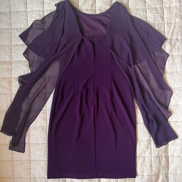 NWT Frank Lyman Dark Purple Flowy Chiffon Cocktail Dress Whimsical Romantic - 10 - Picture 2 of 4